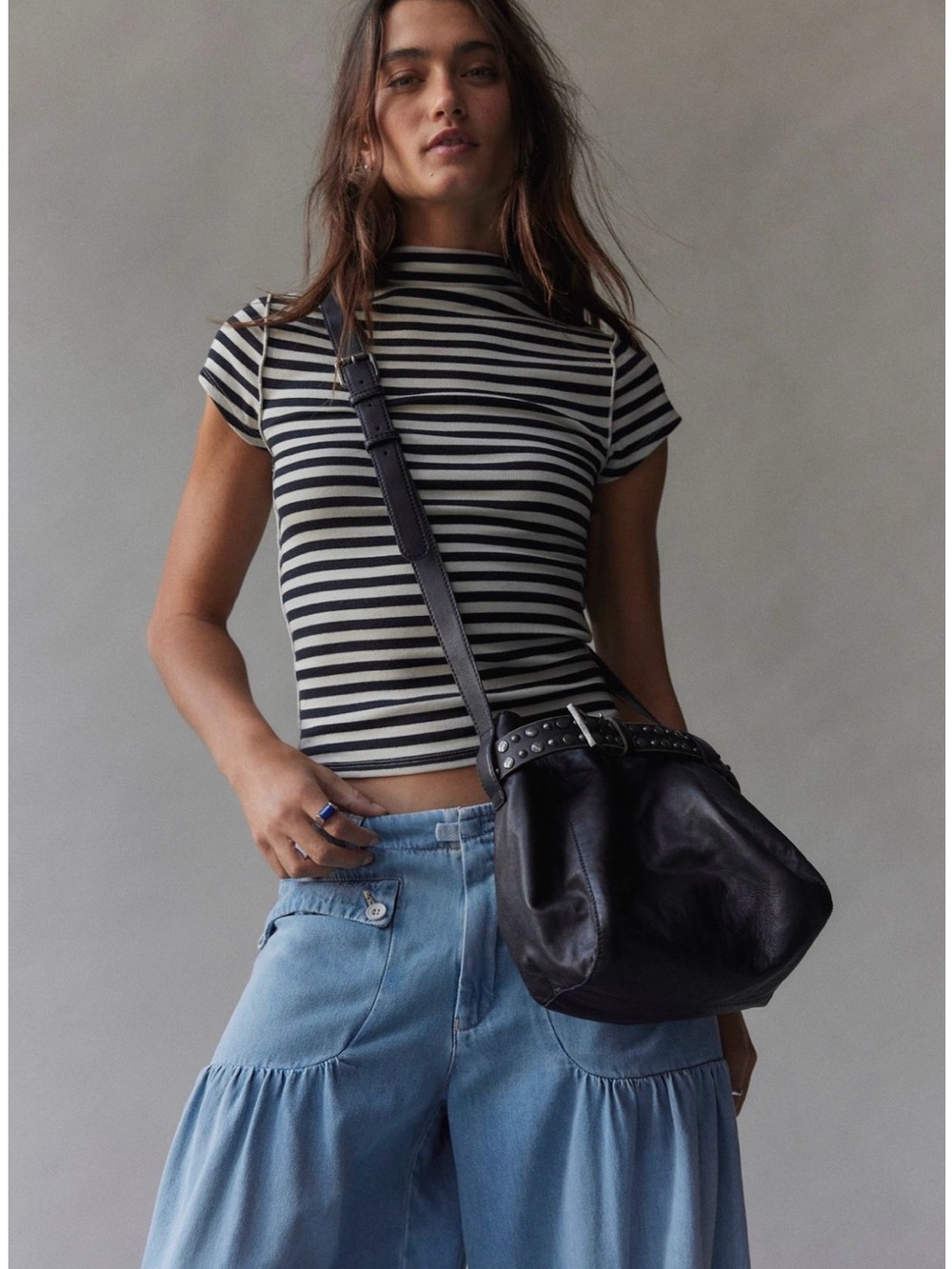 Free People Embellished Black Leather Crossbody Bag✨